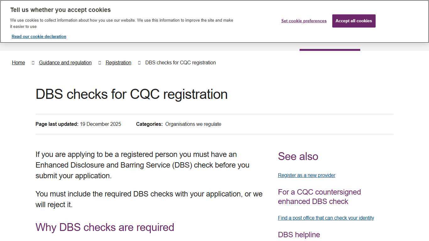DBS checks for CQC registration - Care Quality Commission